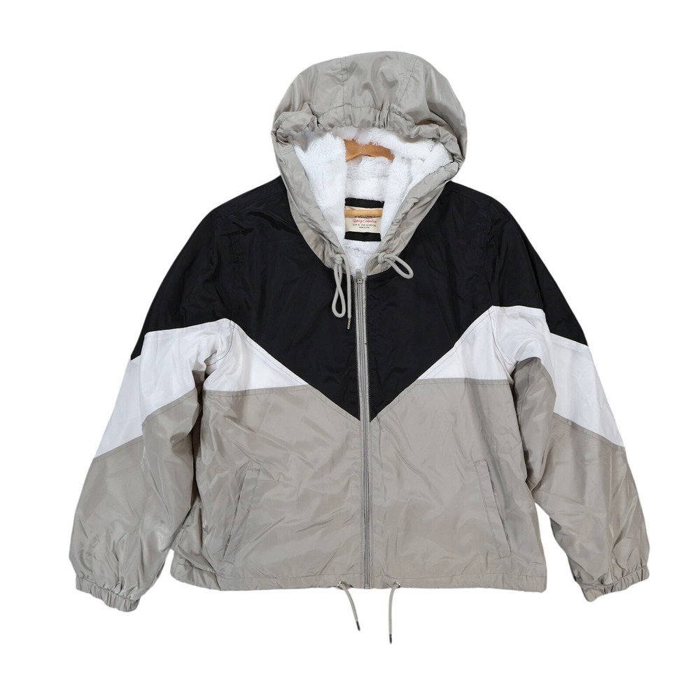 Ashley by 26 International Windbreaker Womens XL Gray Black Excellent Sherpa